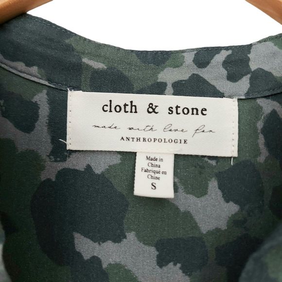 Anthropologie Cloth & Stone Nina Camo Dress Small Green Button Up Long Sleeve - Picture 11 of 12